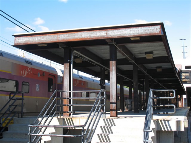Charles A Gallagher Transit Terminal (Lowell MBTA Commuter Rail System) - Lowell Massachusetts - Structural Corten Steel (Canopy-Columns-Railings-Roof Deck-Rebar)